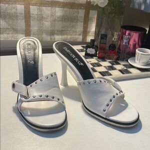 Fashion Bug White Modern Heels with Sleek Studded Design